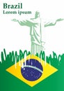 Flag of Brazil, Federative Republic of Brazil. statue of Christ the Redeemer, Rio de Janeiro. Royalty Free Stock Photo