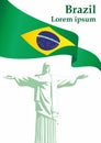 Flag of Brazil, Federative Republic of Brazil. statue of Christ the Redeemer, Rio de Janeiro. Royalty Free Stock Photo