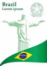 Flag of Brazil, Federative Republic of Brazil. statue of Christ the Redeemer, Rio de Janeiro. Royalty Free Stock Photo