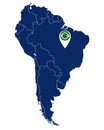 Flag of Brazil in location pin and map of South America Royalty Free Stock Photo