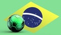 Flag of brazil with metal soccer ball, national soccer flag, soccer world cup, football european soccer, american and african Royalty Free Stock Photo