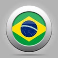 Flag of Brazil. Shiny metal gray round button. Royalty Free Stock Photo