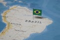 The Flag of brazil in the world map Royalty Free Stock Photo