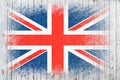 Flag of Britain. Flag is painted on a white wooden surface. Wooden background. Plywood surface. Copy space. Textured background Royalty Free Stock Photo