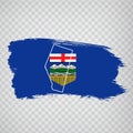 Flag of Alberta from brush strokes. Blank map of Alberta. Canada. High quality map of Alberta and flag on transparent background