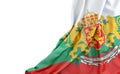 Flag of Bulgaria with coat of arms with empty space on the left. Isolated. 3D Rendering Royalty Free Stock Photo