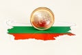 Flag of Bulgaria together with a 1 euro coin, Creative Conception of Bulgarians Joining the Euro Area, Adoption of European Union