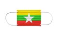 Flag of Burma Myanmar on a disposable surgical mask. White background