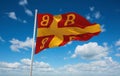 flag of Byzantine imperial, 14th century, Europe at cloudy sky background, panoramic view. flag representing extinct country,