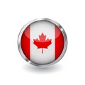 Flag of canada, button with metal frame and shadow. canada flag vector icon, badge with glossy effect and metallic border. Realist