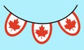 Flag of Canada. Garlands with a red maple leaf on a rope. Round pennant. Red-white symbol of the country. Official banner. Festive