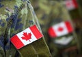 Flag of Canada on soldiers arm. Canadian troops. Canadian Army Royalty Free Stock Photo