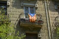 The flag of Catalonia Estelada on the balcony of the house