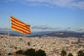 Flag of Catalonia in Montjuic Castle, Barcelona, Spain Royalty Free Stock Photo