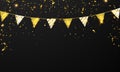 flag celebration Confetti and ribbons gold frame party banner,