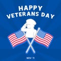 Flag in celebration for thank you Veterans Day kawaii doodle flat vector illustration Premium