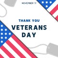 Flag in celebration for thank you Veterans Day kawaii doodle flat vector illustration Premium