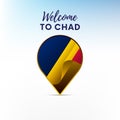 Flag of Chad in shape of map pointer or marker. Welcome to Chad. Vector illustration. Royalty Free Stock Photo