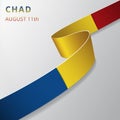 Flag of Chad. 11th of August. Vector illustration. Wavy ribbon on gray background. Independence day. National symbol