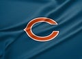 Flag Chicago Bears, flag of American football team Chicago Bears, fabric flag Chicago Bears, 3D work and 3D image. Yerevan, Royalty Free Stock Photo