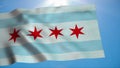 Flag of Chicago city waving in the wind against deep beautiful blue sky. 3d rendering