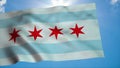 Flag of Chicago city waving in the wind against deep beautiful blue sky