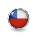 Flag of chile, button with metal frame and shadow. chile flag vector icon, badge with glossy effect and metallic border. Realistic