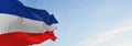 flag of Chile 1817 1818 , Chile at cloudy sky background on sunset, panoramic view. Chilean travel and patriot concept. copy space