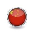 Flag of china, button with metal frame and shadow. china flag vector icon, badge with glossy effect and metallic border. Realistic Royalty Free Stock Photo