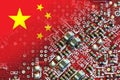 Flag of China on the components of an electronic board. China is one of the largest chip makers. Concept image for the battle in Royalty Free Stock Photo