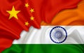 Flag of China and flag of India