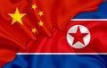 Flag of China and flag of North Korea (Democratic People's Republic of Korea)