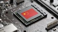 Flag of china on a processor CPU Central processing Unit or GPU microchip on a motherboard. Royalty Free Stock Photo