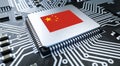 Flag of china on a processor CPU Central processing Unit or GPU microchip on a motherboard. Royalty Free Stock Photo