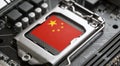 Flag of china on a processor CPU Central processing Unit or GPU microchip on a motherboard. Royalty Free Stock Photo