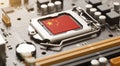Flag of china on a processor CPU Central processing Unit or GPU microchip on a motherboard. Royalty Free Stock Photo