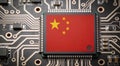 Flag of china on a processor CPU Central processing Unit or GPU microchip on a motherboard. Royalty Free Stock Photo