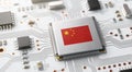 Flag of china on a processor CPU Central processing Unit or GPU microchip on a motherboard. Royalty Free Stock Photo