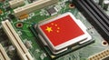 Flag of china on a processor CPU Central processing Unit or GPU microchip on a motherboard. Royalty Free Stock Photo