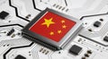 Flag of china on a processor CPU Central processing Unit or GPU microchip on a motherboard. Royalty Free Stock Photo
