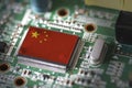 Flag of China on a processor, CPU Central processing Unit Royalty Free Stock Photo