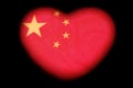 Red heart with yellow stars. Flag of China. Symbol of love, patriotism or wedding in Asia. The concept of Chinese freedom and