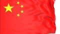 Flag of China waving in the wind in front of white background.