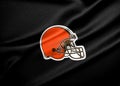 Flag Cleveland Browns, flag of American football team Cleveland Browns, fabric flag Cleveland Browns, 3D work and 3D image.