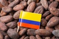 Flag of Colombia on cacao beans