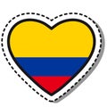 Flag Colombia heart sticker on white background. Vintage vector love badge. Template design element. National day.