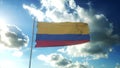 Flag of Colombia waving at wind against beautiful blue sky. 3d illustration Royalty Free Stock Photo