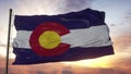 Flag of Colorado waving in the wind against deep beautiful sky. 3d illustration