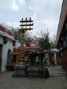 Flag column or Dhwaja Stambha in front of the Sri Kaadu Malleshwara/Mallikarjuna Swamy Temple. Hindu temple dedicated to the Shiva