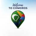 Flag of Comoros in shape of map pointer or marker. Welcome to Comoros. Vector illustration. Royalty Free Stock Photo